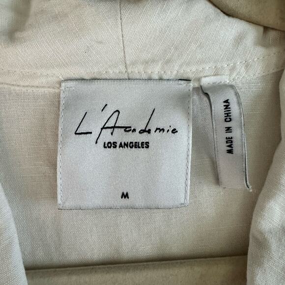 L'ACADEMIE Top Medium Safari Crop Revolve Button Front Shoulder Epaulettes Linen - Picture 11 of 14